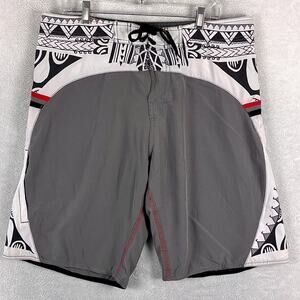 Hinano Tahiti Board Shorts Mens 36 Gray Surf Beach Hawaiian Aloha Tiki Preppy